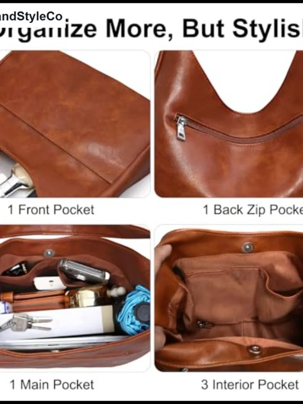 Sinuoda Slouchy Hobo Shoulder Bag Vegan Leather Faux Leather Purse